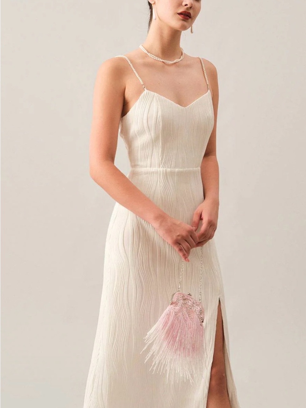 RIHOAS The Wave Textured Pearl Strap Midi Dress - Picture 2 of 5